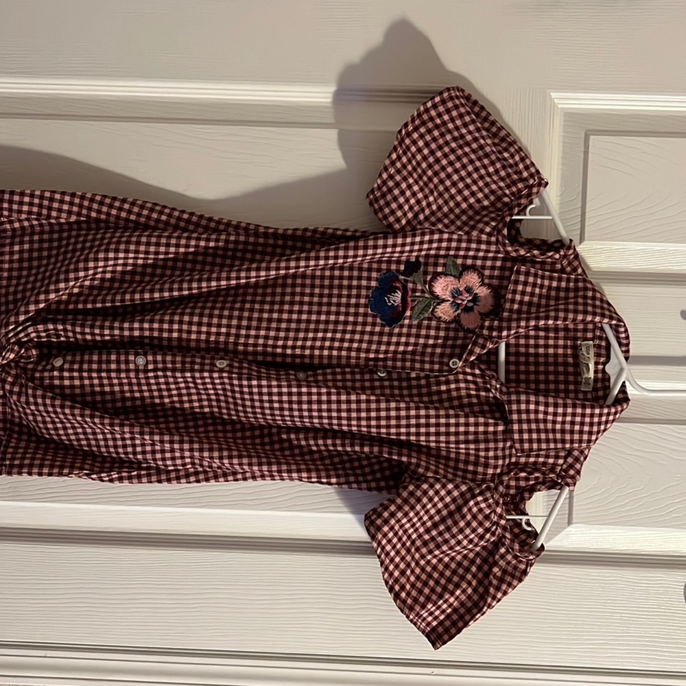Maroon checkered blouse